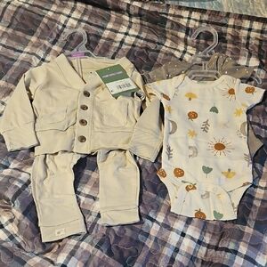 Baby Cardigan Set with Printed Onesies